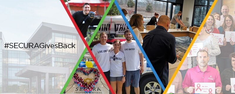 five different photos showing different #SECURAGivesBack events