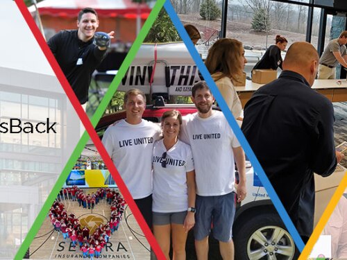 five different photos showing different #SECURAGivesBack events