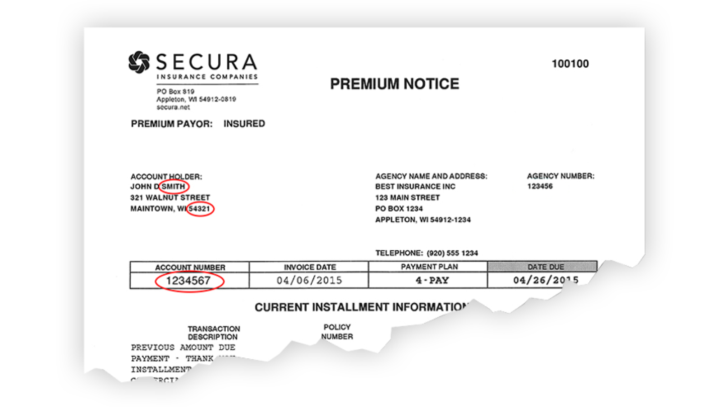 A sample image of what your secura invoice will look like in the mail. 