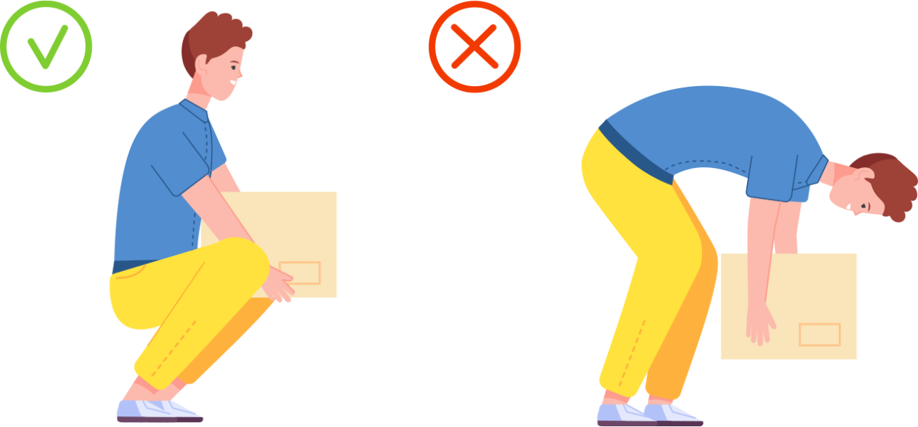 illustration demonstrating proper and improper lifting technique