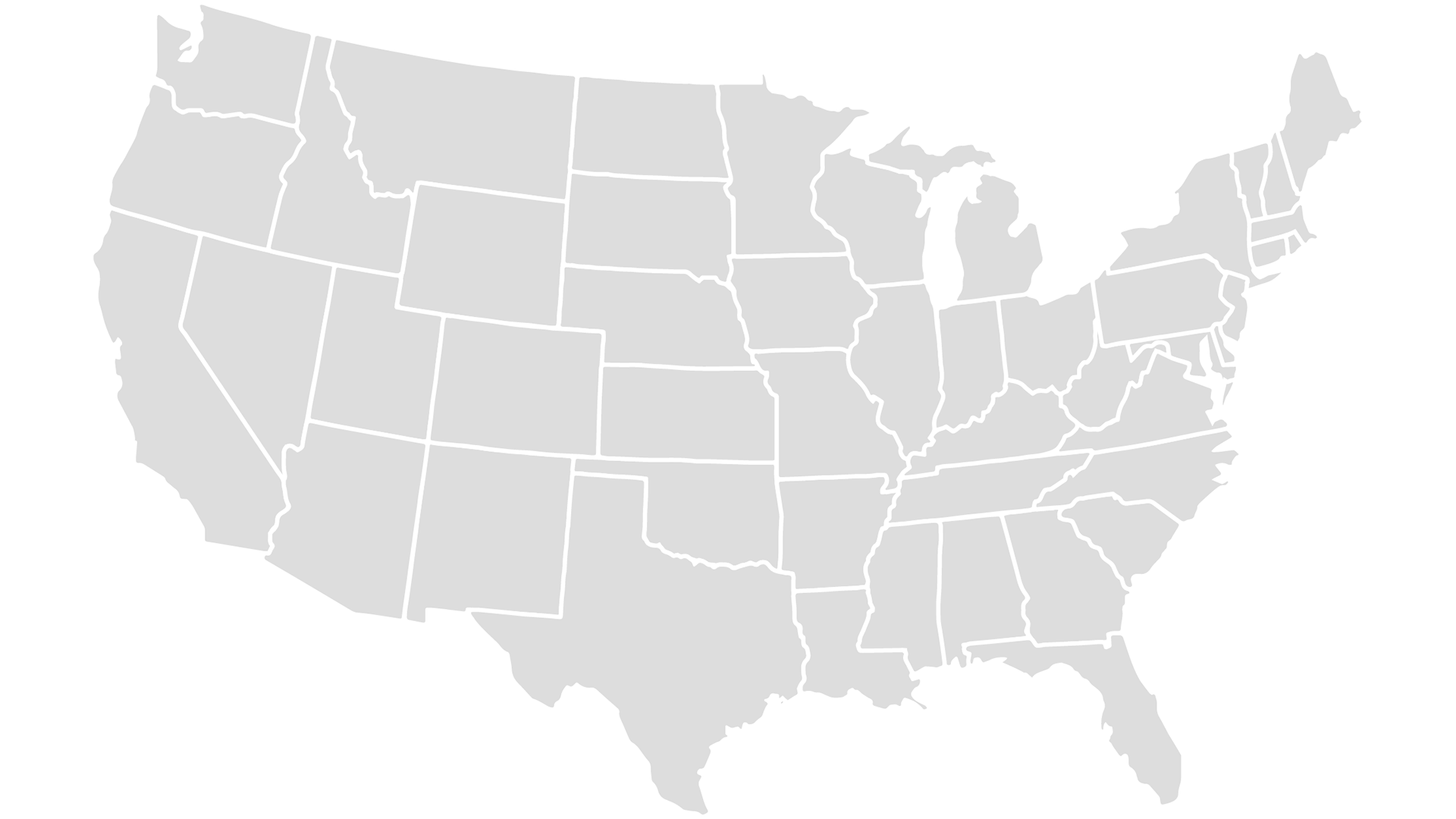 Map of the United States highlighting the states SECURA insures agribusiness.