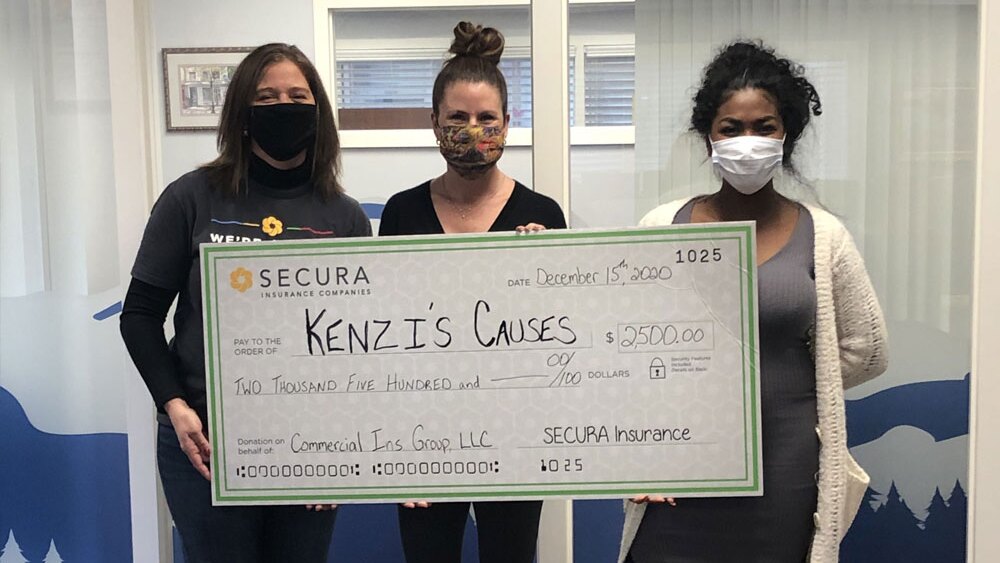 Commercial Insurance Group and SECURA Insurance donating money to Kenzi's causes.